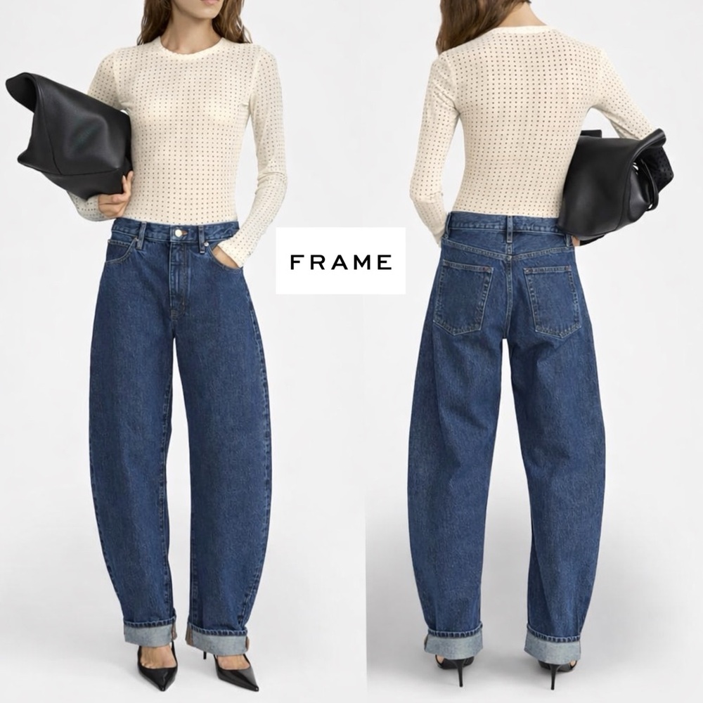 Frame The Mesh Polka Dot Top in Cream Off White S Sheer Cewneck Long Sleeve $278 - Picture 2 of 16